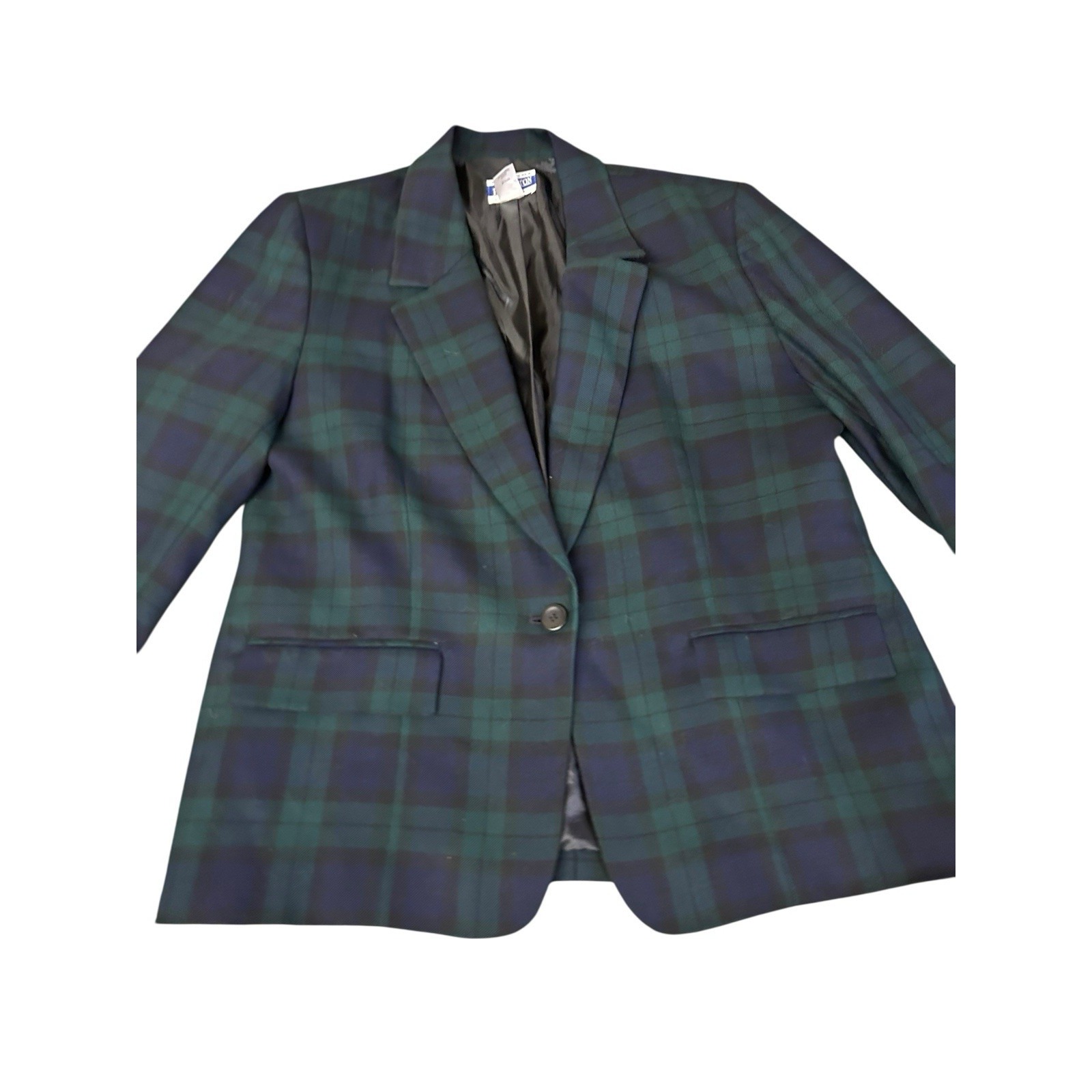 Pendleton Women's 16p Wool Blazer Jacket Green Blue Tartan Plaid Vintage Preppy